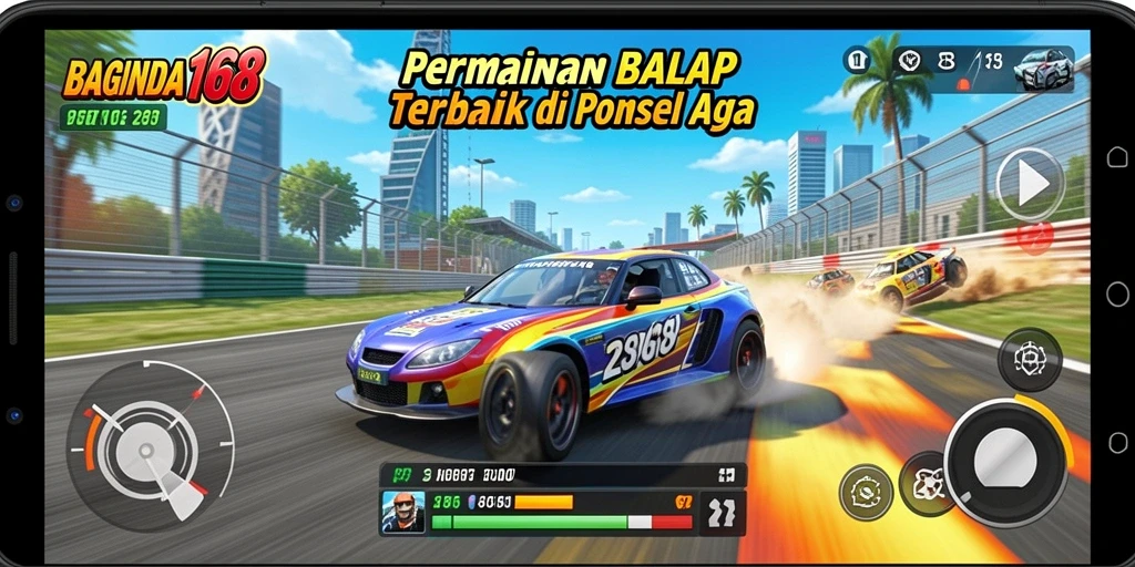 Tangkapan layar utama dari BAGINDA168 menampilkan aksi balap yang mendebarkan.