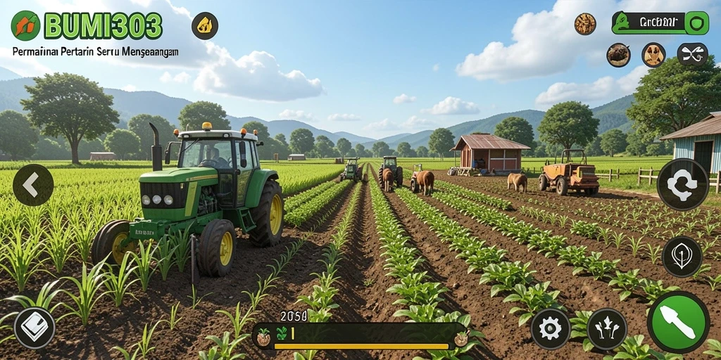 Tampilan gameplay seru dan menarik dari BUMI303 untuk pengalaman bertani.