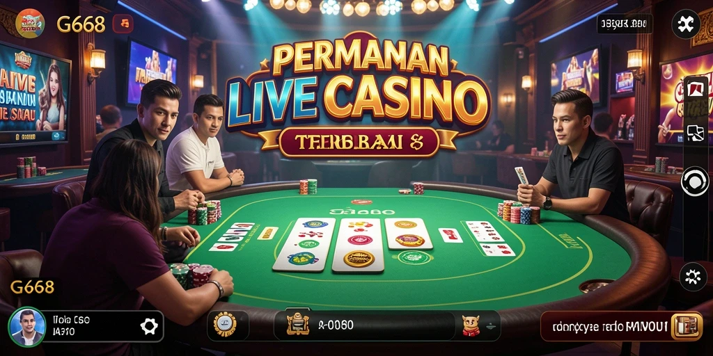 Screenshot utama G668 menunjukkan dealer langsung dengan grafik menarik dan interaksi pemain.