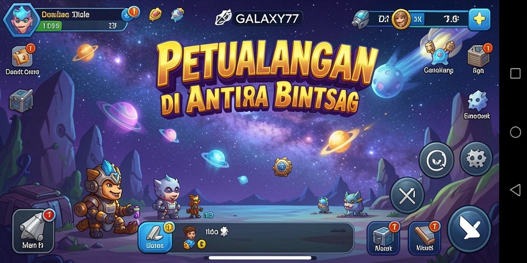 Tampilan gameplay luar angkasa yang mengasyikkan di GALAXY77.
