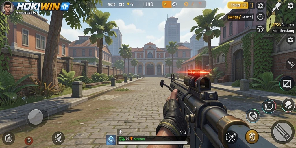 Screenshot gameplay HOKIWIN dengan aksi tembak-menembak intens.