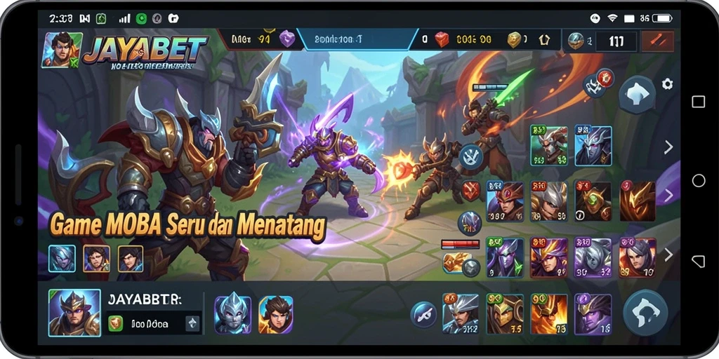 Screenshot utama JAYABET menampilkan pertarungan seru antar hero MOBA.