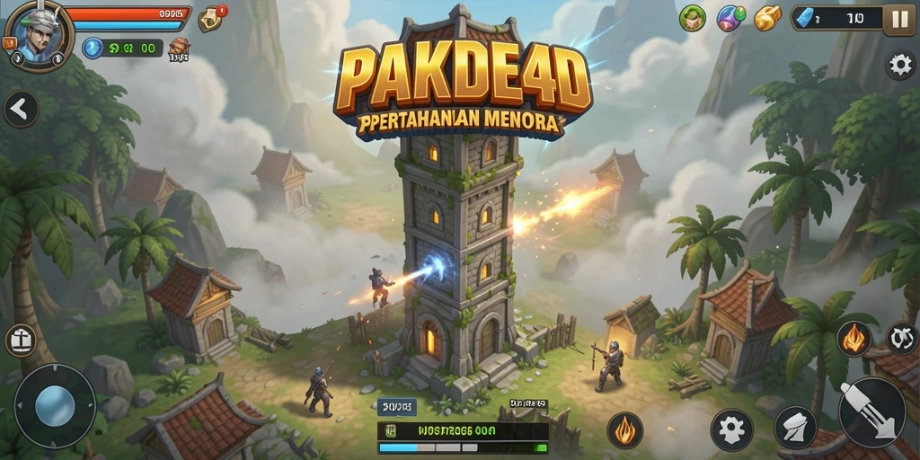 Tangkapan layar PAKDE4D menampilkan aksi pertahanan menara yang seru dan mendebarkan.