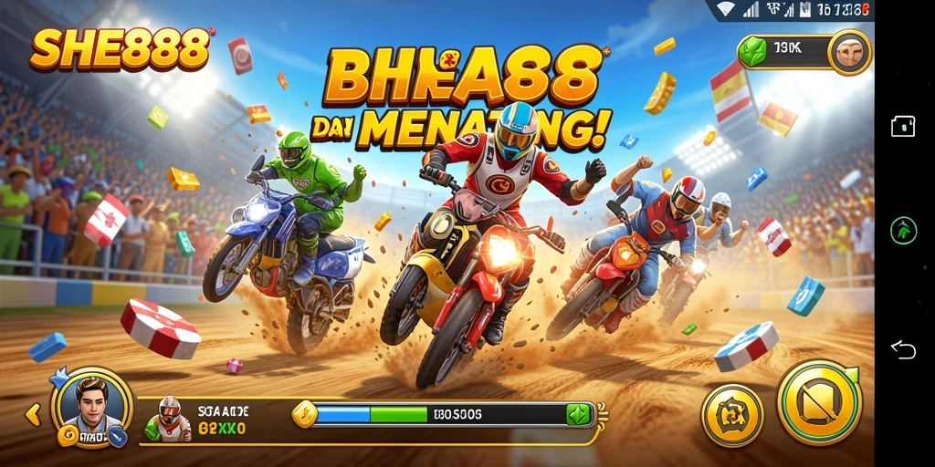 Screenshot dari gameplay balapan intens di SHE888.
