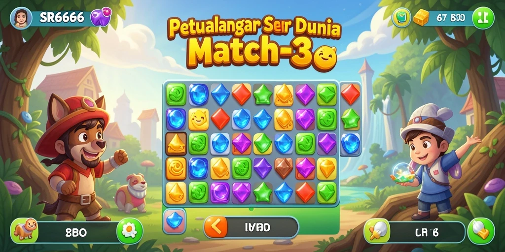 Tampak serunya gameplay Match-3 di SR6666 dengan berbagai level.