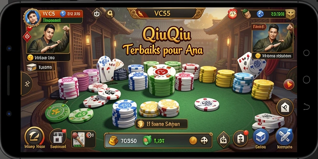 Screenshot VC55 menampilkan aksi seru permainan QiuQiu.